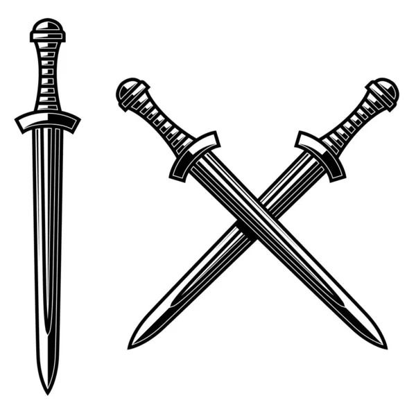 Ilustracja Skrzyżowanych Sztyletów Grawerowanym Stylu Element Projektu Logo Etykieta Godło — Wektor stockowy