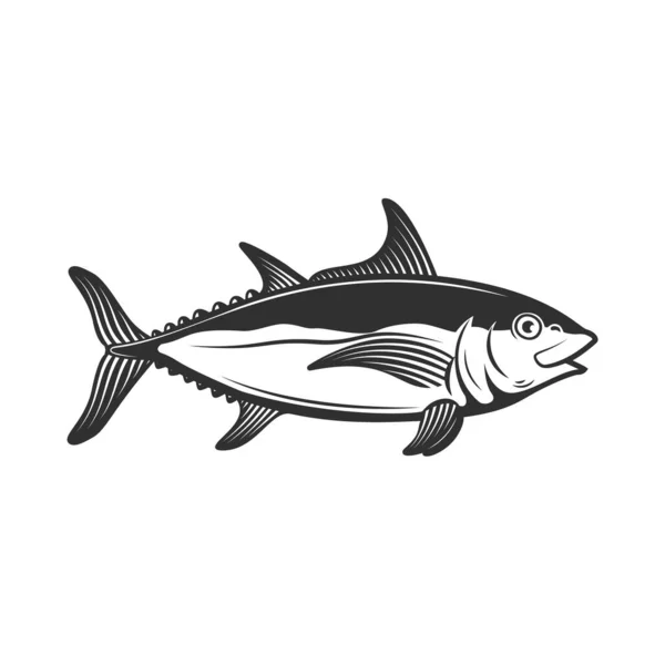 Illustration Von Thunfisch Stich Stil Gestaltungselement Für Logo Etikett Emblem — Stockvektor