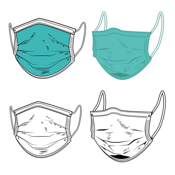 Set Illustration Medical Respirator Masks Engraving Style Coronavirus Danger Design — ストックベクタ