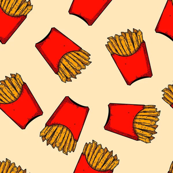 Seamless Pattern French Fries Illustrations Design Element Poster Card Banner — Stock vektor