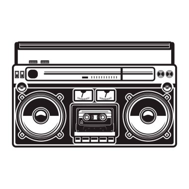 Illustration of boombox isolated on white background. Design element for poster, card, banner, logo, label, sign, badge, t shirt. Vector illustration