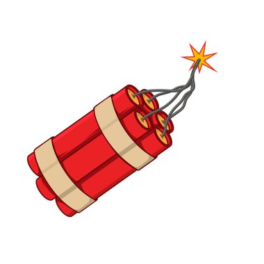 Beyaz arka planda izole edilmiş dinamit tasviri. Poster, kart, afiş, logo, etiket, imza, rozet, tişört için tasarım elemanı. Vektör illüstrasyonu