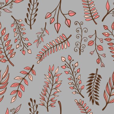 Karalama stili çiçek elementleriyle kusursuz desen. Poster, kart, pankart ve tişört için tasarım elemanı. Vektör illüstrasyonu