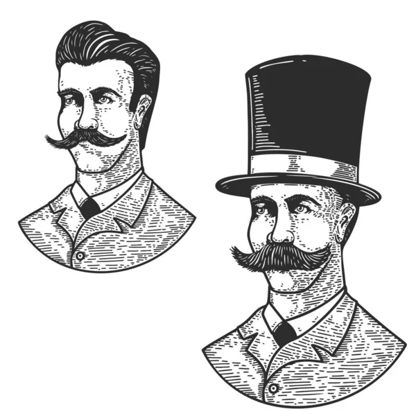 Set Illustration Gentleman Vintage Hat Engraving Style Design Element Logo — Vector de stock
