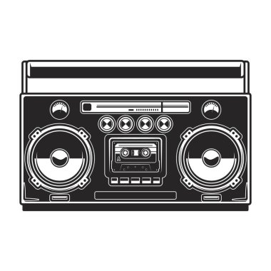 Illustration of boombox isolated on white background. Design element for poster, card, banner, logo, label, sign, badge, t shirt. Vector illustration