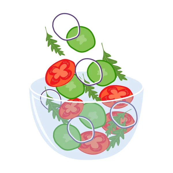 Ελληνική Σαλάτα Φέτα Φρέσκα Λαχανικά Ελιές Κρεμμύδι Διανυσματική Απεικόνιση Σαλάτα — Διανυσματικό Αρχείο