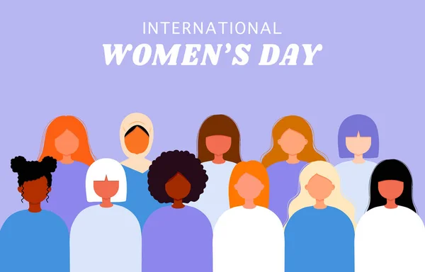 Internationale Vrouwendag Vrouwen Verschillende Nationaliteiten Culturen Vector Platte Illustratie — Stockvector