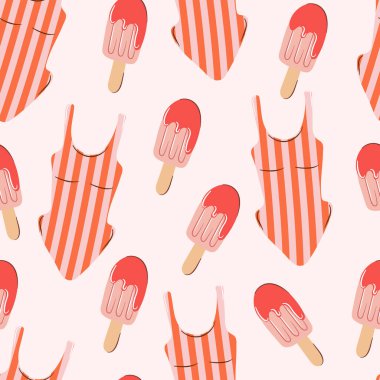 Plaj tatil unsurları vektörü Düz Çizim. Yaz mevsiminde.