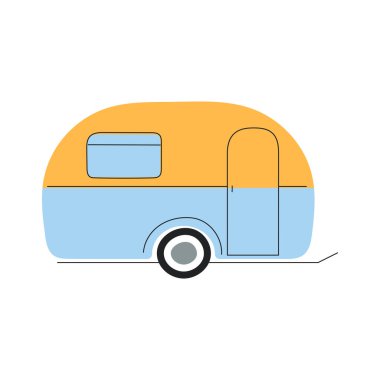 Kamp karavanı vektör düz çizim. Mobil ev karavanı. Kamp ekipmanları.