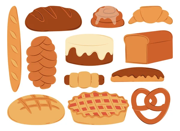 Набір Хлібів Хлібобулочні Вироби Векторні Плоскі Ілюстрації — стоковий вектор