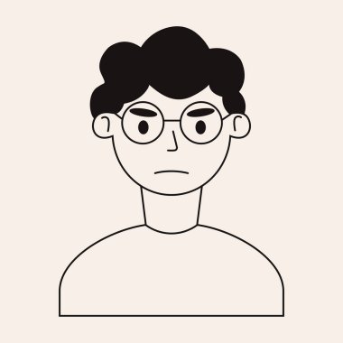 Doodle face of an angry man. Avatar for social media. Line art people face isolated on white background.