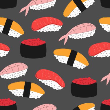 Sushi rolls seamless pattern vector Illustration. 