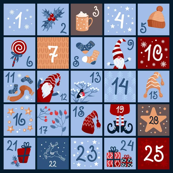 Χαριτωμένο Ημερολόγιο Παράθυρα Αριθμούς Εικονογράφηση Διάνυσμα Στυλ Κινουμένων Σχεδίων Ζεστά — Διανυσματικό Αρχείο