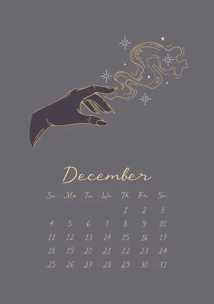 Μαγικό Ημερολόγιο 2022 Τον Δεκέμβριο Εικονογράφηση Διάνυσμα Vintage Στυλ Χρυσά — Διανυσματικό Αρχείο