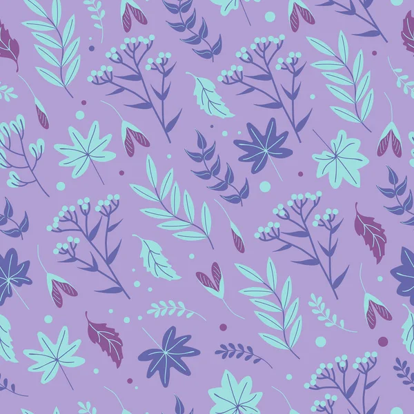 Flowers and herbs. Seamless pastoral rustic pattern. Bright summer, spring illustration, boho style. Trendy purple, Very Peri. For clothing, wallpaper, printing on fabric, wrapping — Stockvektor
