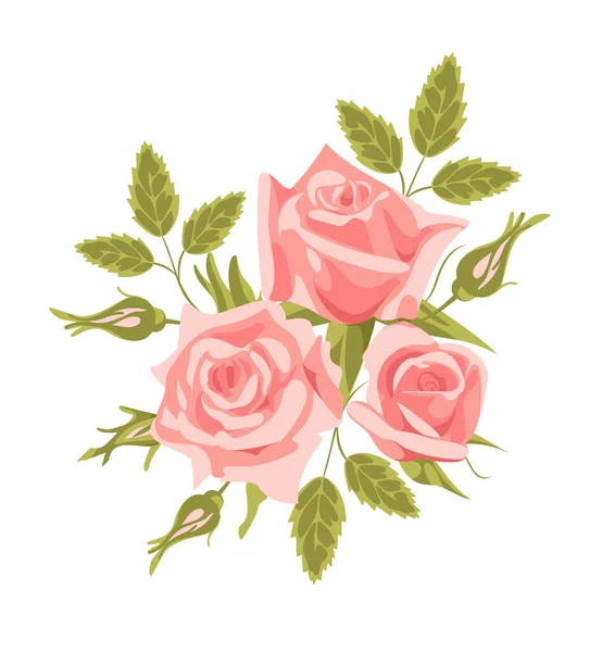 Bouquet of vintage English roses. Delicate pink flower buds with leaves, realistic style. For Valentines Day, weddings, stickers, posters, postcards, design elements — Stock vektor