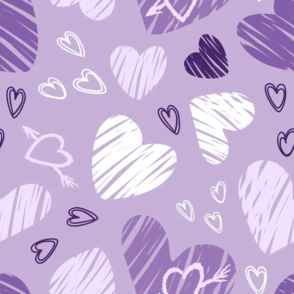 Valentines Day. Hearts. Bold modern pattern, graffiti. Bright vector illustrations with grunge textures in a sketch style. For wallpaper, weddings, fabric, wrapping, background. — Stock Vector