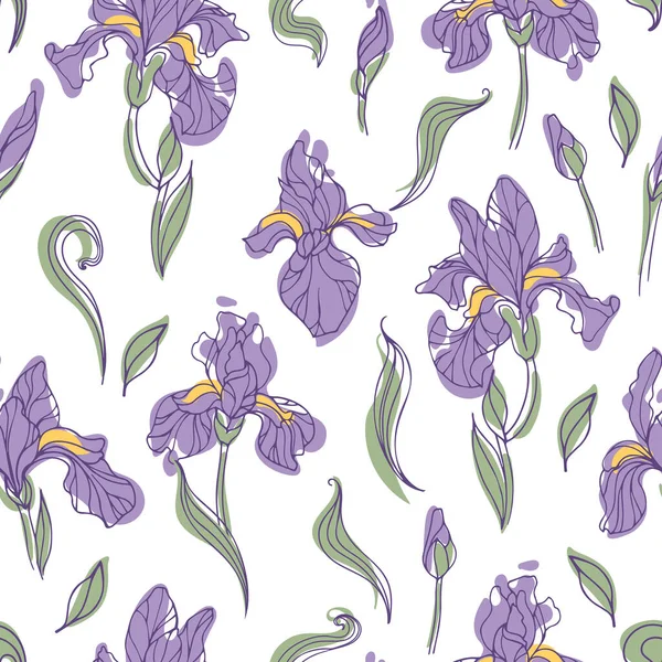Pola tak berjahit dari bunga iris terang modern - Stok Vektor