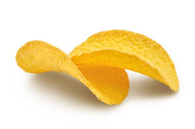 Patates cipsleri kırpma yolu ve tam derinlikteki beyaz arkaplanda izole edildi.