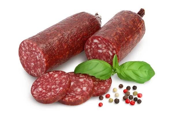 Smoked sausage salami isolated on white background with clipping path and full depth of field — Stock Photo, Image