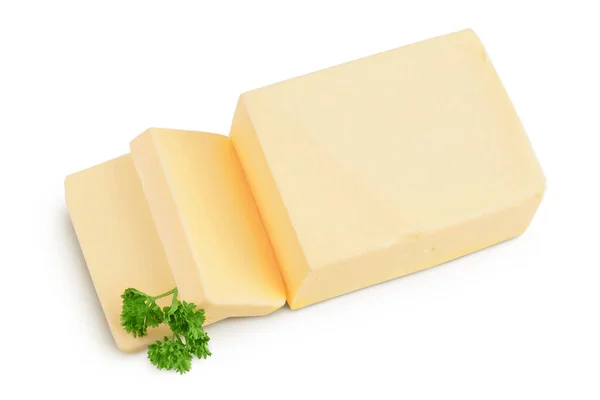Butter isoliert auf weißem Hintergrund mit Clipping-Pfad und voller Schärfentiefe. Ansicht von oben. Flache Lage — Stockfoto