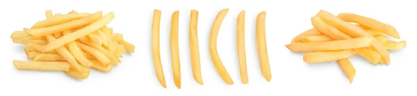 Batatas fritas ou fritas isoladas sobre fundo branco. Conjunto ou coleção — Fotografia de Stock