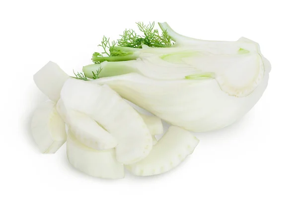 Fresh fennel bulb half with slices isolated on white background with clipping path and full depth of field — Stock Photo, Image