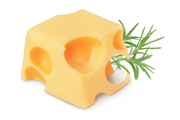 クリッピングパスとフィールドの深さを持つ白い背景に隔離されたチーズのキューブ — ストック写真