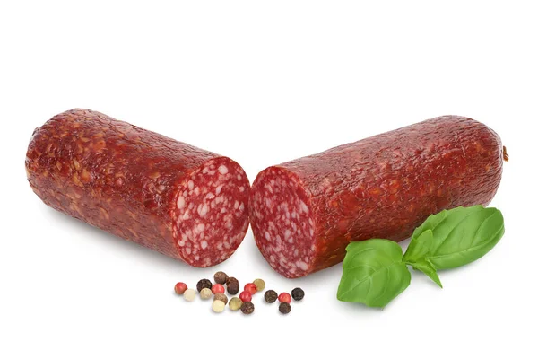 Smoked sausage salami isolated on white background with clipping path and full depth of field — Stock Photo, Image