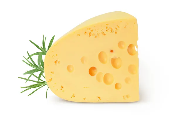 Trozo de queso aislado sobre fondo blanco con camino de recorte y profundidad total de campo — Foto de Stock