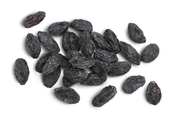 Black raisin isolated on white background with clipping path. Top view. Flat lay — Stock Photo, Image