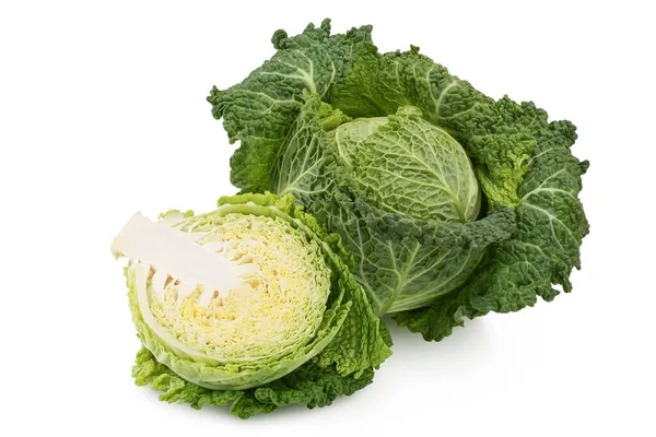 Savoy cabbage with half isolated on white background with clipping path and full depth of field — Stock Photo, Image