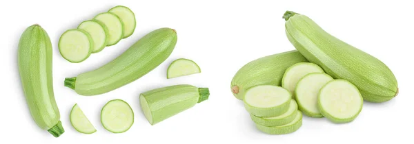 추키니 (zucchini) 또는 골수는 흰 배경에 분리되어 있으며, 길 이 나넓은 필드의 깊이를 가지고 있다. 세트 또는 수집. — 스톡 사진