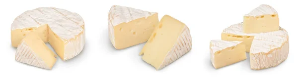 Sýr Camembert izolovaný na bílém pozadí s odříznutou dráhou a plnou hloubkou pole, sada nebo kolekce — Stock fotografie