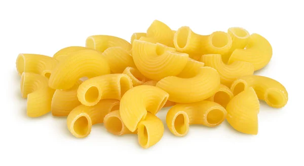 Raw macaroni pasta isolated on white background with clipping path and full depth of field — Stock Photo, Image