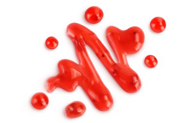 Kırmızı çilek reçeli beyaz arka planda izole edilmiş, kırpma yolu ve tam alan derinliği, Üst Manzara. Düz yatıyordu