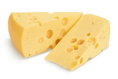 kırpma yolu ve tam derinlikte alan ile beyaz arkaplanda izole edilmiş peynir parçası