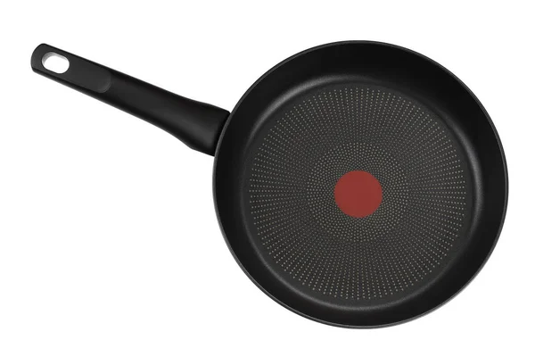 Black frying pan with a non-stick coating isolated on white background with clipping path. Top view. — Stock Photo, Image