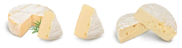 Camembert kaas geïsoleerd op witte achtergrond met knippad en volle velddiepte, Set of verzameling — Stockfoto