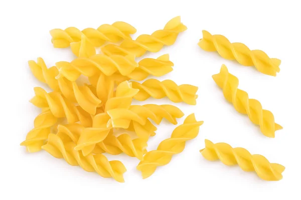 Ωμά ζυμαρικά Fusilli, απομονωμένα σε λευκό φόντο με μονοπάτι αποκοπής και πλήρες βάθος πεδίου. Στο πάνω μέρος. Επίπεδη — Φωτογραφία Αρχείου