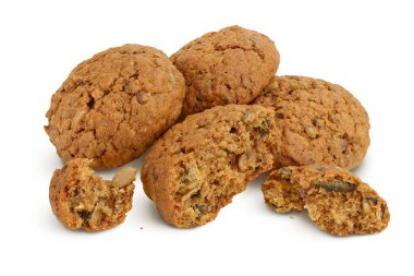 Flax, balkabağı ve ayçiçeği tohumlu yulaflı kurabiyeler kırpma yolu ve tam derinlik