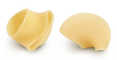 Lumaconi makarnası kırpma yolu ve tam derinlikteki beyaz arkaplanda izole edildi