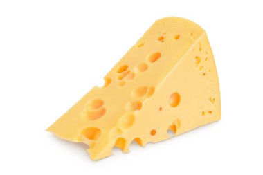 kırpma yolu ve tam derinlikte alan ile beyaz arkaplanda izole edilmiş peynir parçası