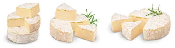 Camembert kaas geïsoleerd op witte achtergrond met knippad en volle velddiepte, Set of verzameling — Stockfoto