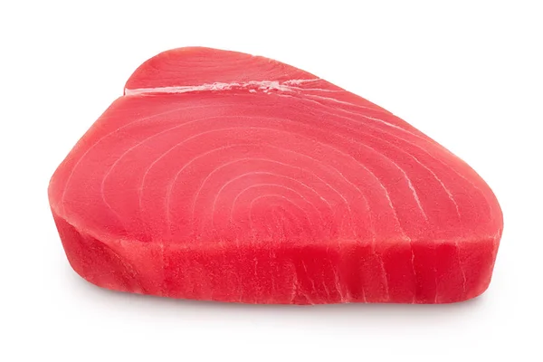 Stek filetowy z tuńczyka odizolowany na białym tle ze ścieżką wycinania i pełną głębią ostrości — Zdjęcie stockowe