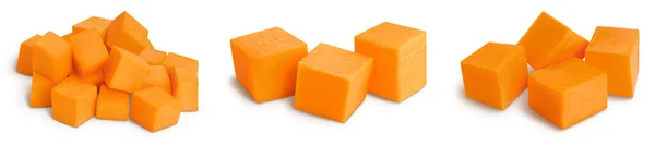 Calabaza naranja fresca aislada sobre fondo blanco con camino de recorte y profundidad total de campo. Conjunto o colección —  Fotos de Stock