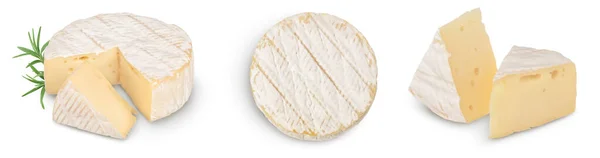 Camembert fromage isolé sur fond blanc avec chemin de coupe et pleine profondeur de champ, Set ou collection — Photo