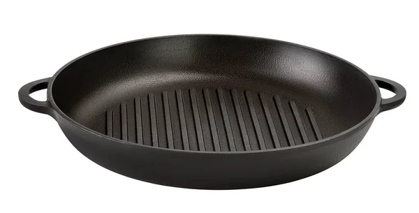 Empty cast iron grill frying pan isolated on white background with clipping path — Stock Photo, Image