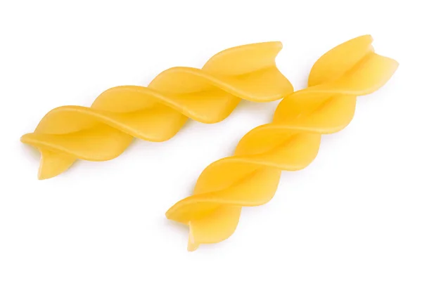 Raw Fusilli pasta, isolated on white background with clipping path and full depth of field. Top view. Flat lay — Stock Photo, Image