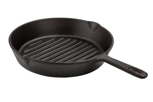 Empty cast iron grill frying pan isolated on white background with clipping path — Stock Photo, Image